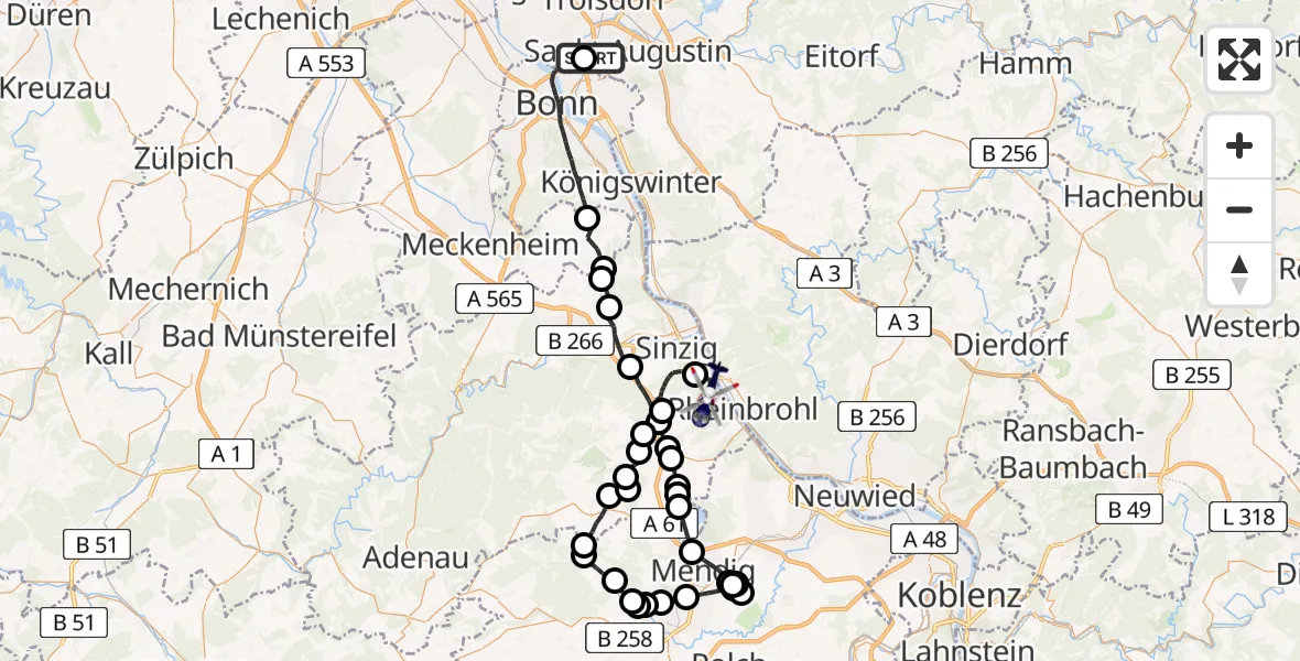 Flugroute Polizeihubschrauber Sankt Augustin - Bad Breisig, 12 Mai 2026, 07:35