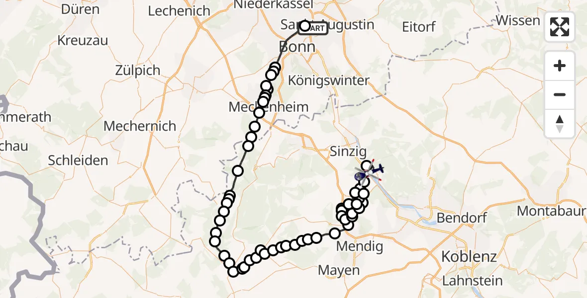 Flugroute Polizeihubschrauber Sankt Augustin - Bad Breisig, 12 Mai 2026, 07:39