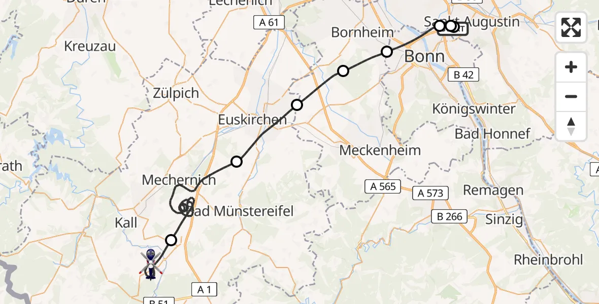 Flugroute Polizeihubschrauber Sankt Augustin - Nettersheim, 12 Mai 2026, 07:41
