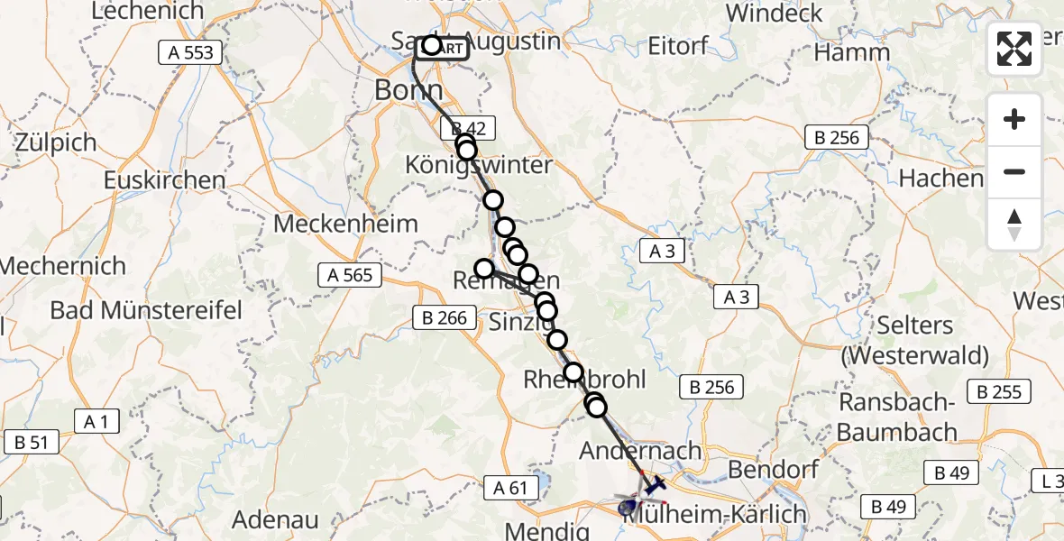 Flugroute Polizeihubschrauber Sankt Augustin - Andernach, 12 Mai 2026, 07:42