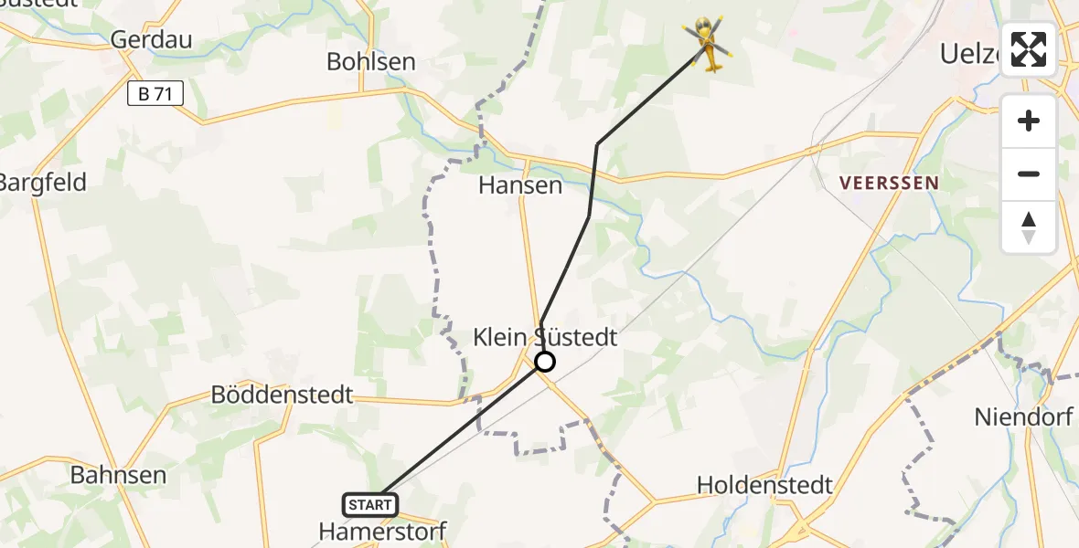 Flugroute Rettungshubschrauber Suderburg - Uelzen, 12 Mai 2026, 08:04