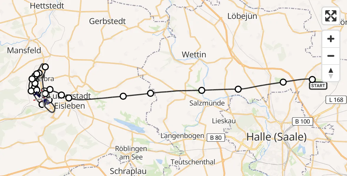 Flugroute Polizeihubschrauber Halle-Oppin Flugplatz - Hergisdorf, 12 Mai 2026, 08:08