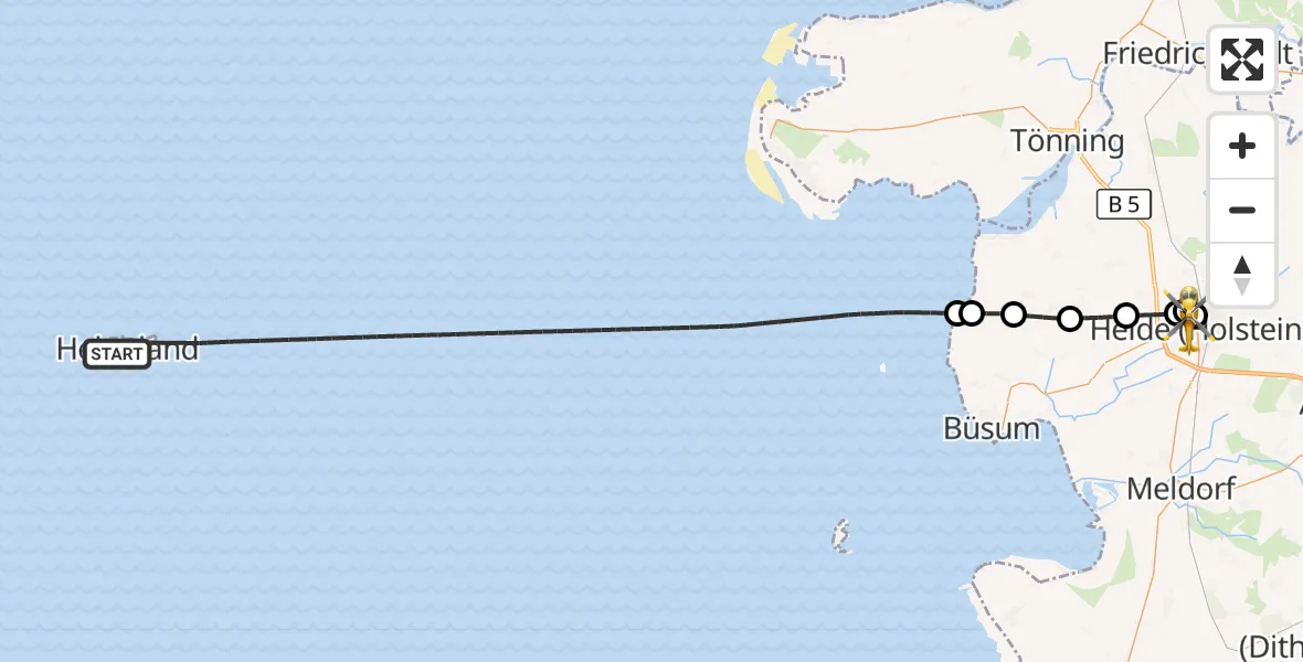 Flugroute Rettungshubschrauber North Sea - Heide, 12 Mai 2026, 08:10