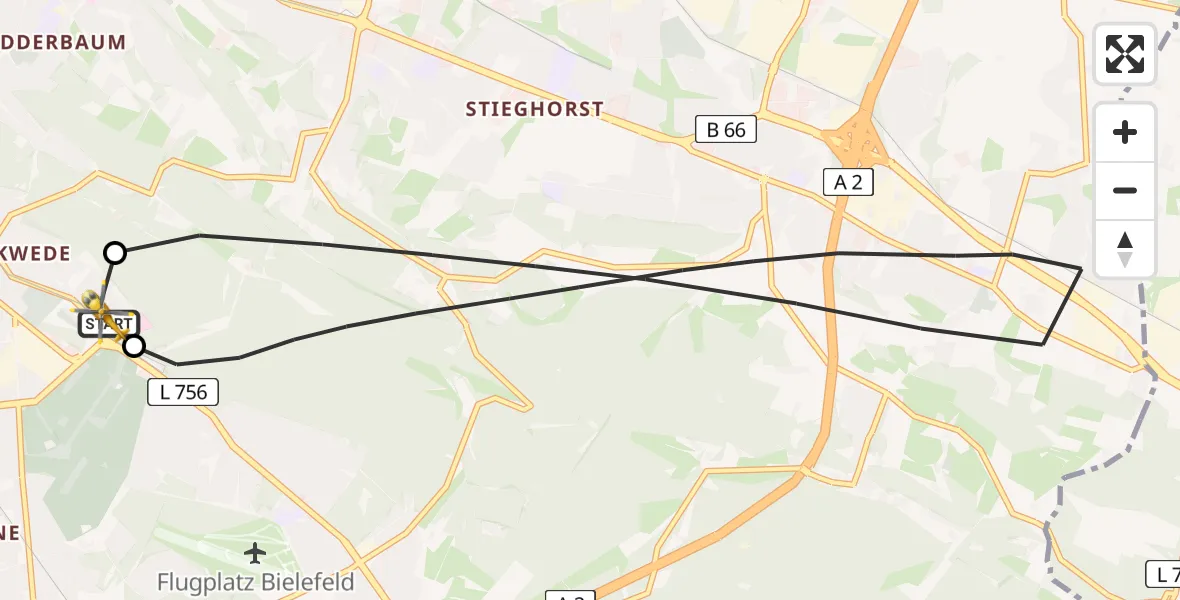 Flugroute Rettungshubschrauber Luftrettungszentrum Bielefeld - Luftrettungszentrum Bielefeld, 12 Mai 2026, 08:12
