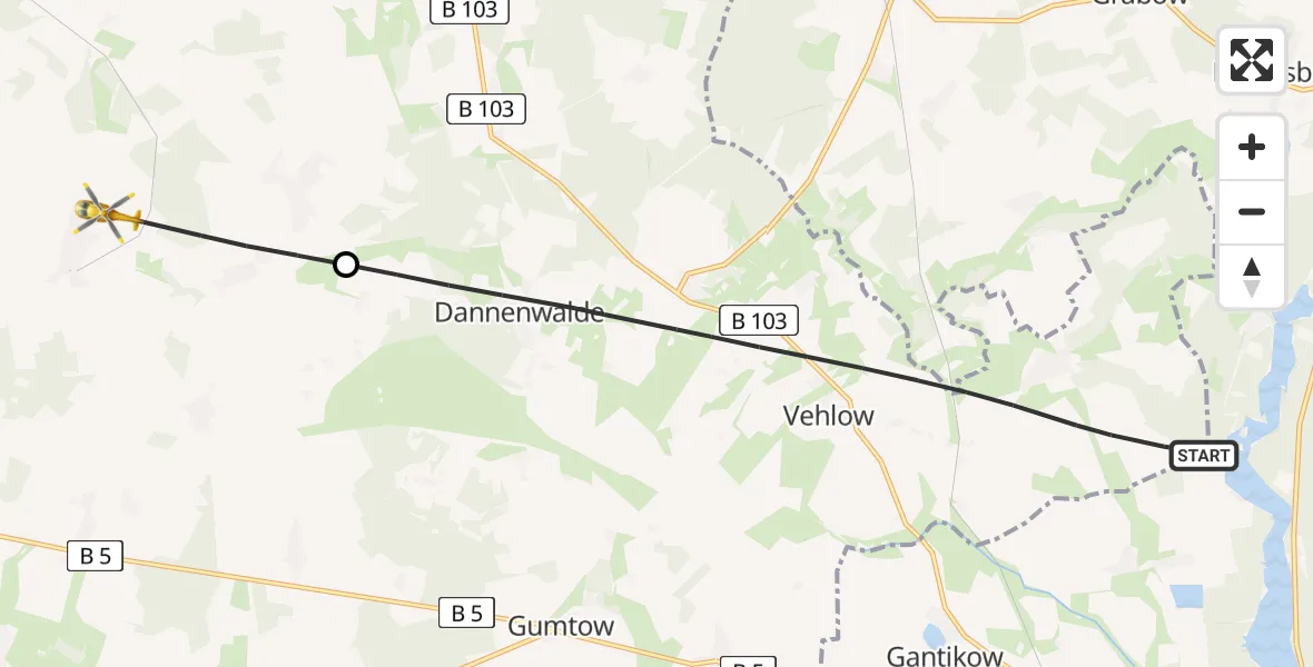 Flugroute Rettungshubschrauber Gumtow - Groß Pankow (Prignitz), 12 Mai 2026, 08:16