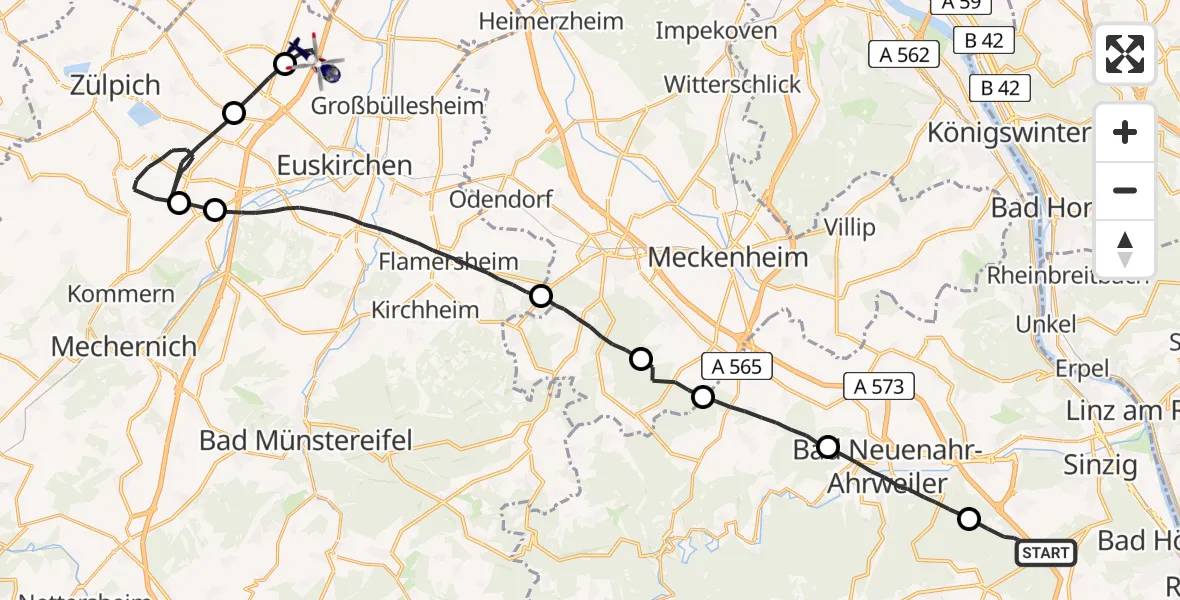 Flugroute Polizeihubschrauber Sinzig - Weilerswist, 12 Mai 2026, 08:24