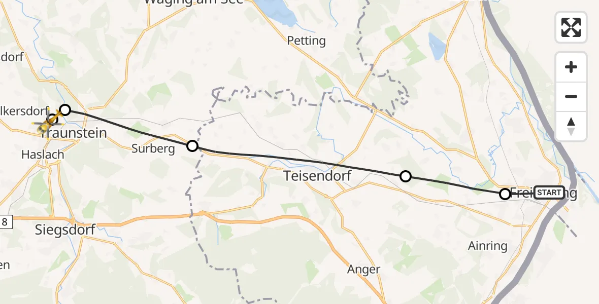 Flugroute Rettungshubschrauber Freilassing - Traunstein Hospital, 12 Mai 2026, 08:27