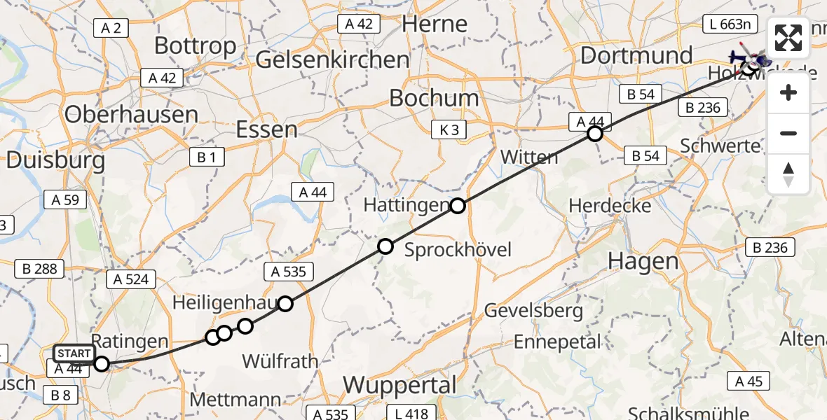 Flugroute Polizeihubschrauber Düsseldorf Flughafen - Dortmund Flughafen, 12 Mai 2026, 08:34