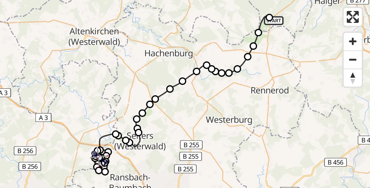 Flugroute Polizeihubschrauber Siegerland Flughafen - Großmaischeid, 12 Mai 2026, 08:36