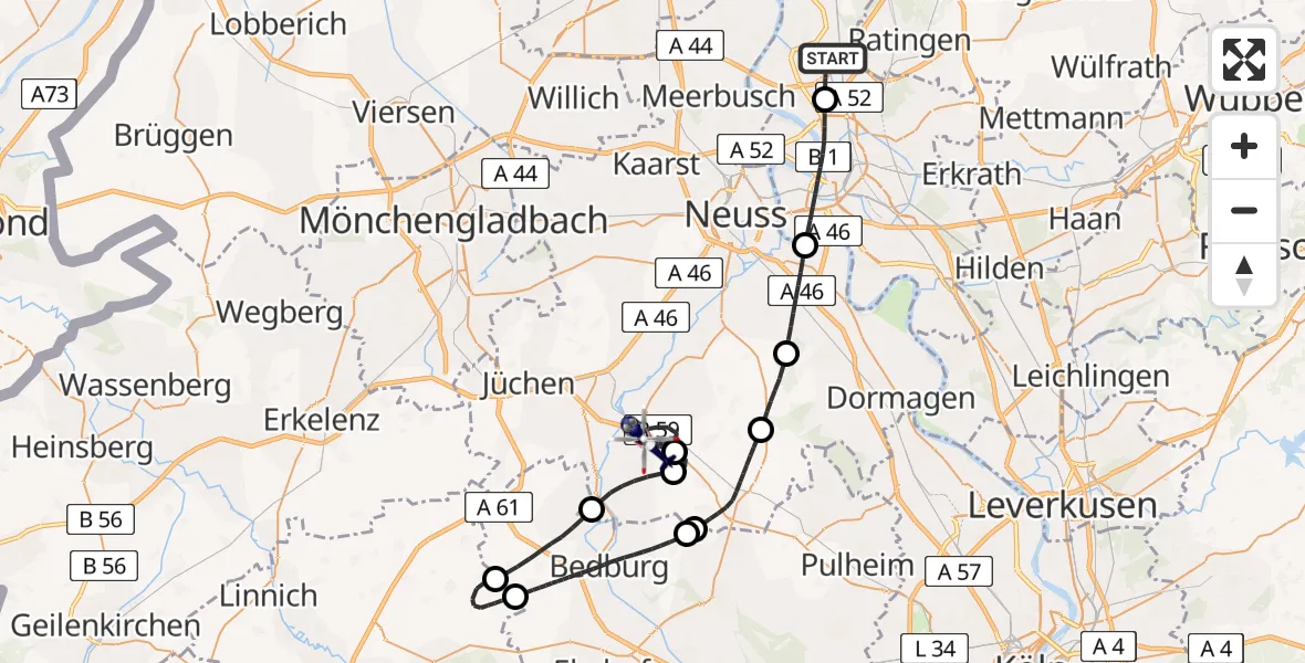 Flugroute Polizeihubschrauber Düsseldorf Flughafen - Grevenbroich, 12 Mai 2026, 08:36