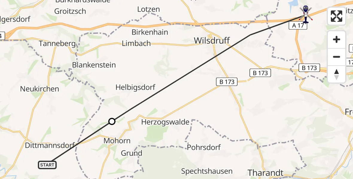 Flugroute Polizeihubschrauber Reinsberg - Dresden, 12 Mai 2026, 08:38
