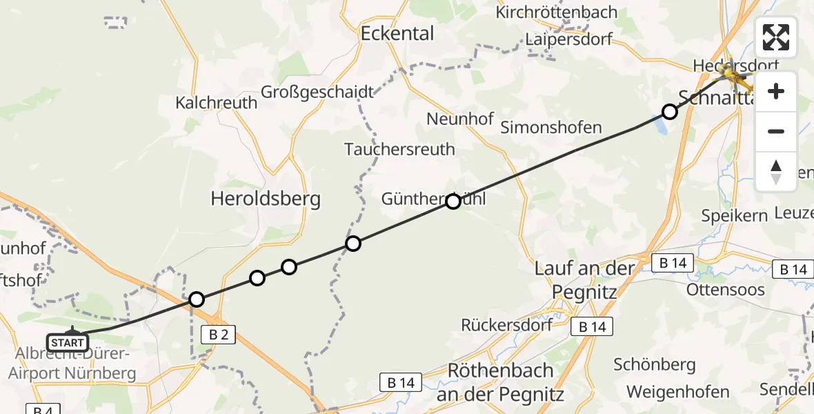 Flugroute Ambulanzhubschrauber Flughafen Nuremberg - Schnaittach, 12 Mai 2026, 08:46