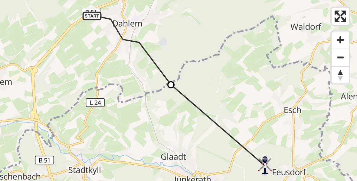 Flugroute Polizeihubschrauber Dahlem - Esch, 12 Mai 2026, 08:54