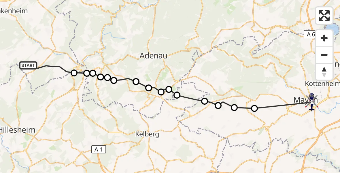 Flugroute Polizeihubschrauber Blankenheim - Mayen, 12 Mai 2026, 08:58