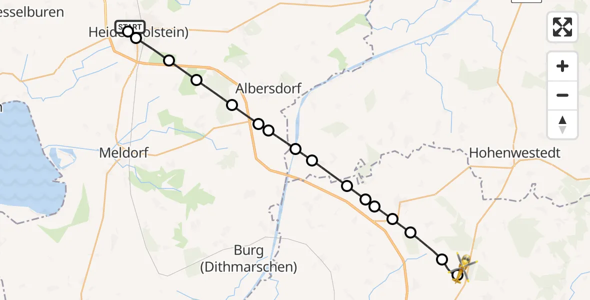 Flugroute Rettungshubschrauber Heide - Hohenlockstedt, 12 Mai 2026, 08:58