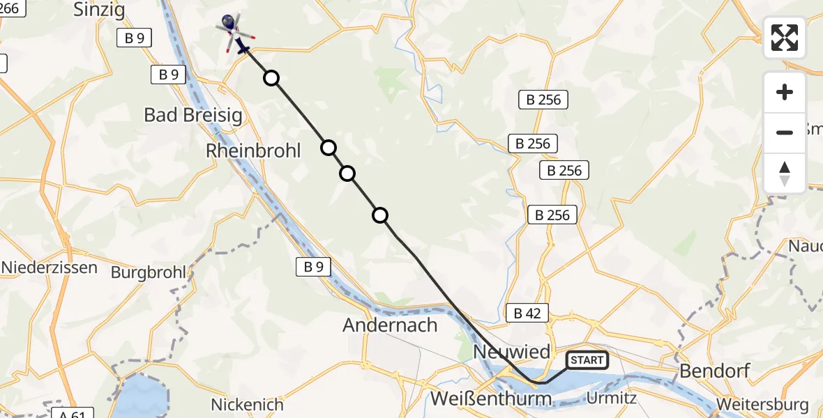 Flugroute Polizeihubschrauber Neuwied - Bad Hönningen, 12 Mai 2026, 08:58