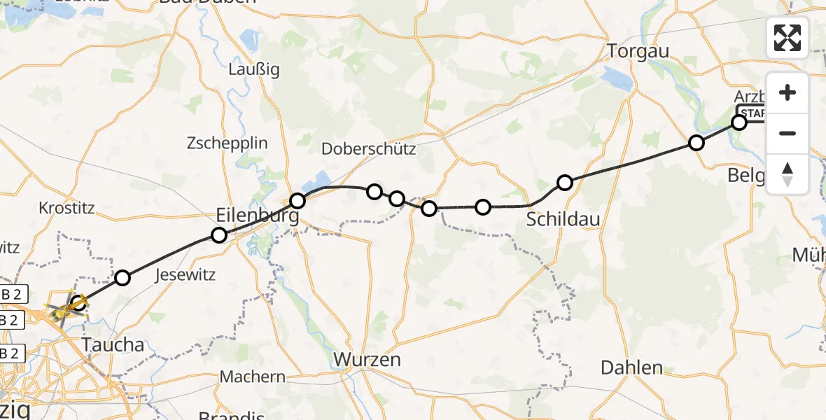 Flugroute Rettungshubschrauber Arzberg - Leipzig, 12 Mai 2026, 09:00