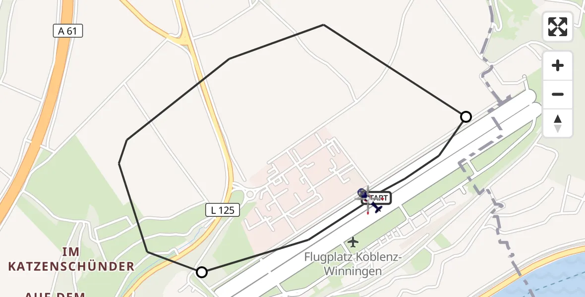 Flugroute Polizeihubschrauber Koblenz-Winningen Flugplatz - Koblenz-Winningen Flugplatz, 12 Mai 2026, 09:02
