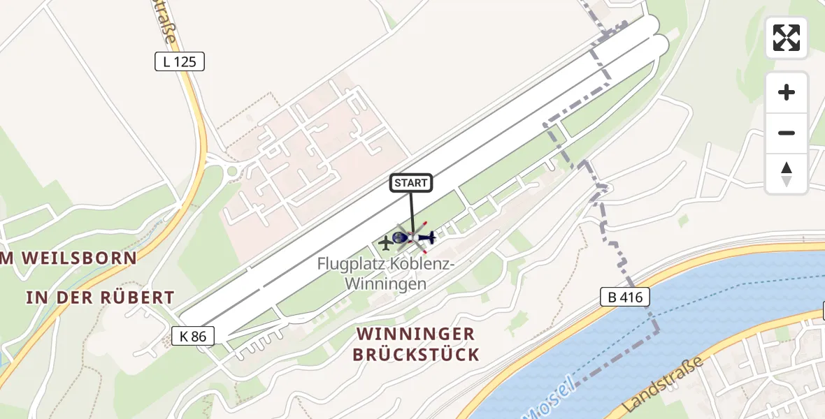 Flugroute Polizeihubschrauber Koblenz-Winningen Flugplatz - Koblenz-Winningen Flugplatz, 12 Mai 2026, 09:07