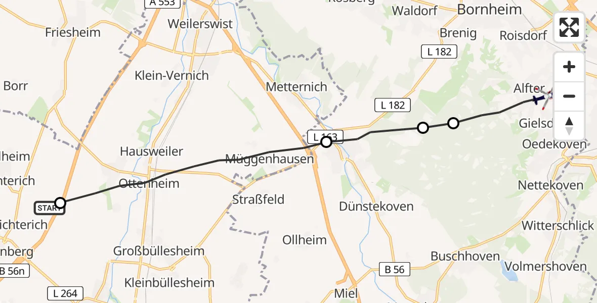 Flugroute Polizeihubschrauber Zülpich - Alfter, 12 Mai 2026, 09:10
