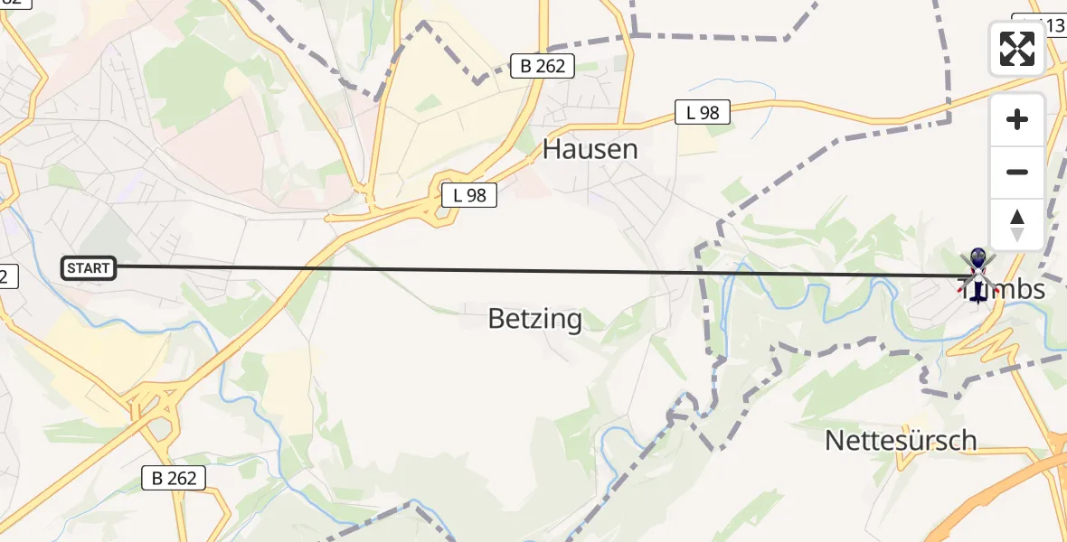 Flugroute Polizeihubschrauber Mayen - Trimbs, 12 Mai 2026, 09:10
