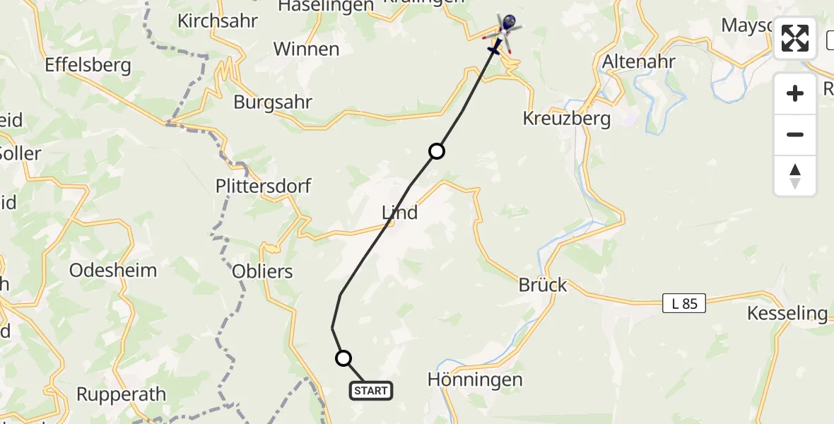 Flugroute Polizeihubschrauber Hönningen - Altenahr, 12 Mai 2026, 09:12