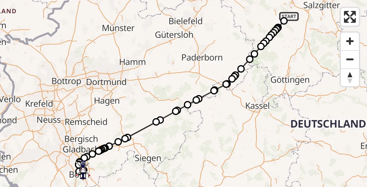Flugroute Polizeihubschrauber Sibbesse - Sankt Augustin, 12 Mai 2026, 09:28