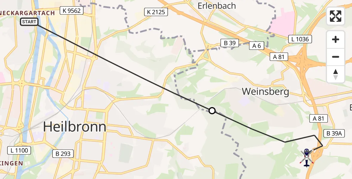 Flugroute Polizeihubschrauber Heilbronn - Weinsberg, 12 Mai 2026, 09:28