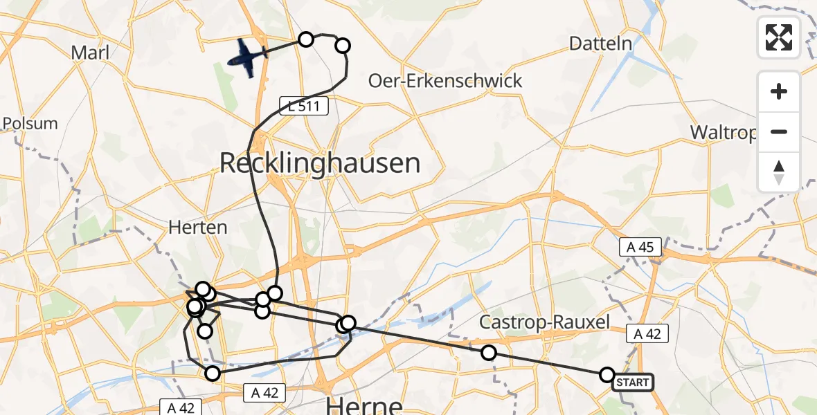 Flugroute Polizeiflugzeug Dortmund - Marl-Loemühle Flugplatz, 12 Mai 2026, 09:28