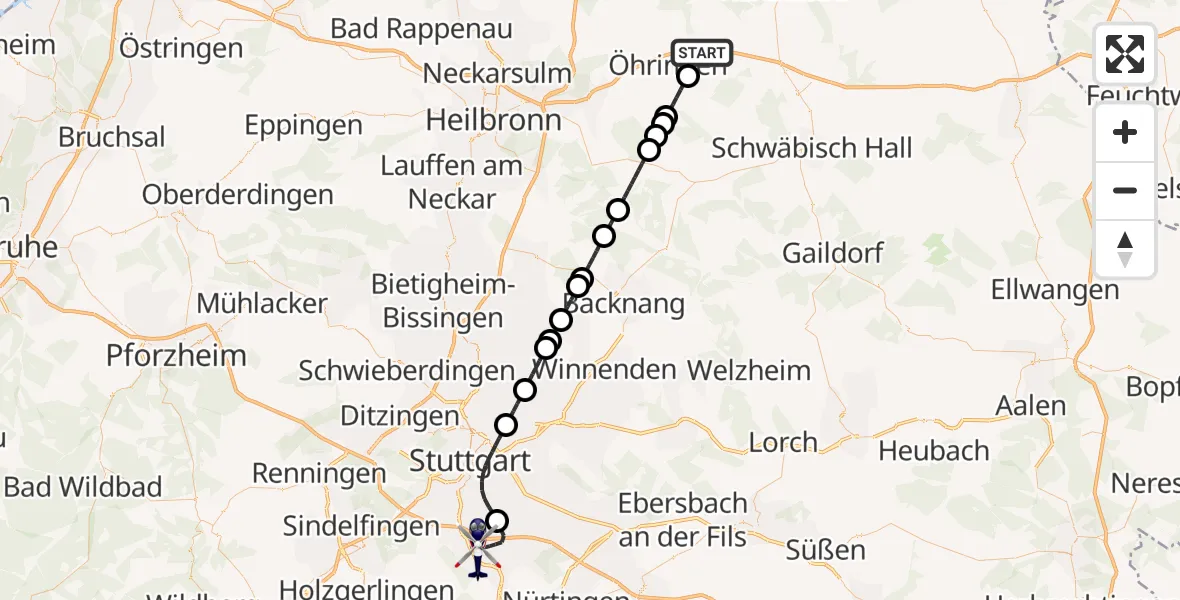 Flugroute Polizeihubschrauber Öhringen - Flughafen Stuttgart, 12 Mai 2026, 09:28