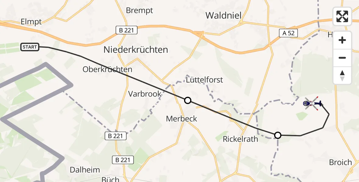 Flugroute Polizeihubschrauber Niederkrüchten - Mönchengladbach, 12 Mai 2026, 09:28