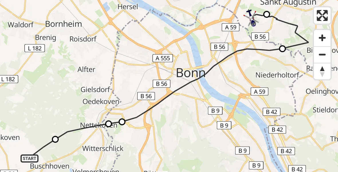 Flugroute Polizeihubschrauber Swisttal - Sankt Augustin, 12 Mai 2026, 09:28