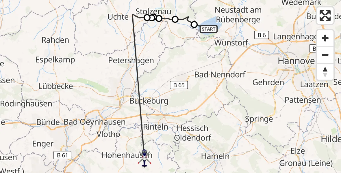 Flugroute Polizeihubschrauber Wunstorf - Kalletal, 12 Mai 2026, 09:28