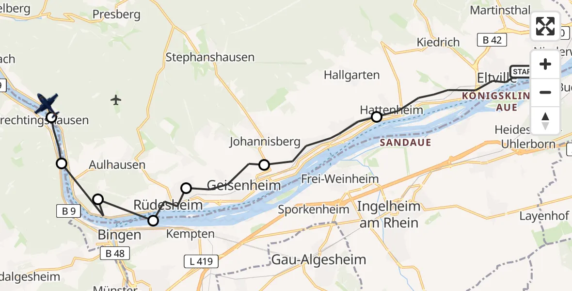 Flugroute Polizeiflugzeug Eltville am Rhein - Lorch, 12 Mai 2026, 09:28