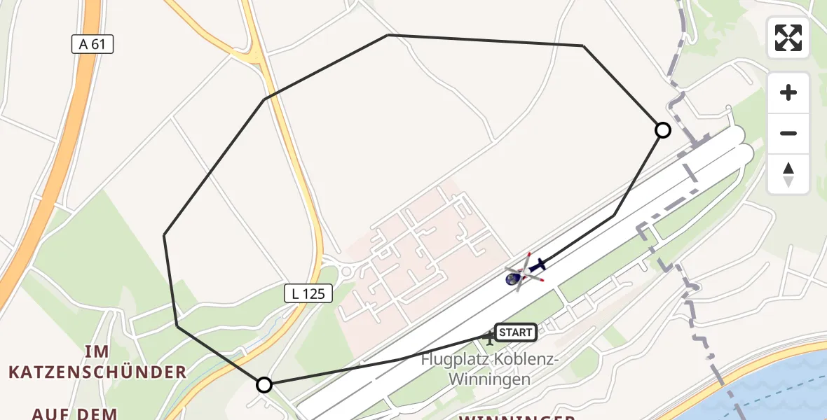 Flugroute Polizeihubschrauber Koblenz-Winningen Flugplatz - Koblenz-Winningen Flugplatz, 12 Mai 2026, 09:28