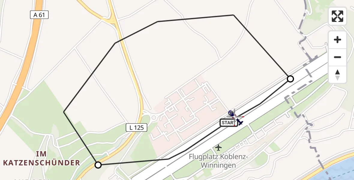 Flugroute Polizeihubschrauber Koblenz-Winningen Flugplatz - Koblenz-Winningen Flugplatz, 12 Mai 2026, 09:36