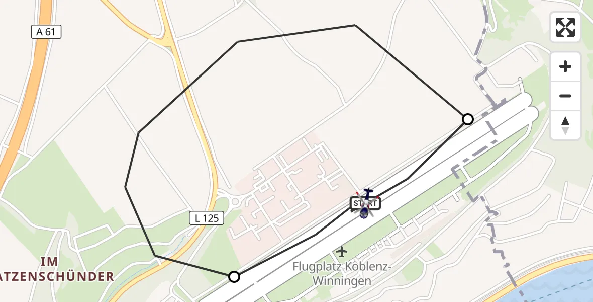 Flugroute Polizeihubschrauber Koblenz-Winningen Flugplatz - Koblenz-Winningen Flugplatz, 12 Mai 2026, 09:41