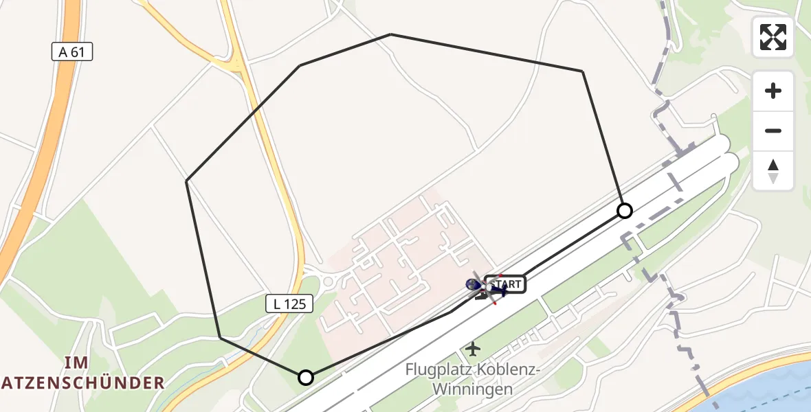 Flugroute Polizeihubschrauber Koblenz-Winningen Flugplatz - Koblenz-Winningen Flugplatz, 12 Mai 2026, 09:53