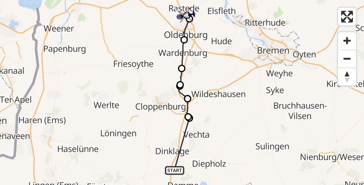 Flugroute Polizeihubschrauber Holdorf - Oldenburg Police Hubschrauberlandeplatz, 12 Mai 2026, 10:13