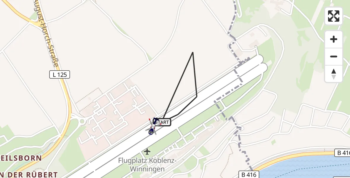 Flugroute Polizeihubschrauber Koblenz-Winningen Flugplatz - Koblenz-Winningen Flugplatz, 12 Mai 2026, 10:13