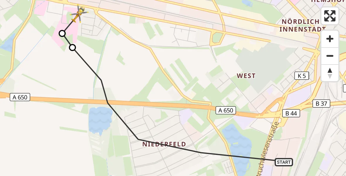 Flugroute Rettungshubschrauber Ludwigshafen am Rhein - Ludwigshafen Accident Hospital, 12 Mai 2026, 10:22