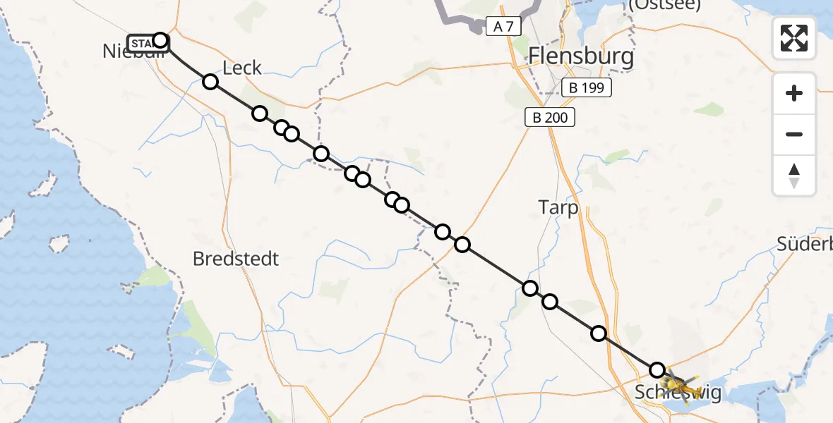 Flugroute Rettungshubschrauber Niebüll - Schleswig, 12 Mai 2026, 10:31