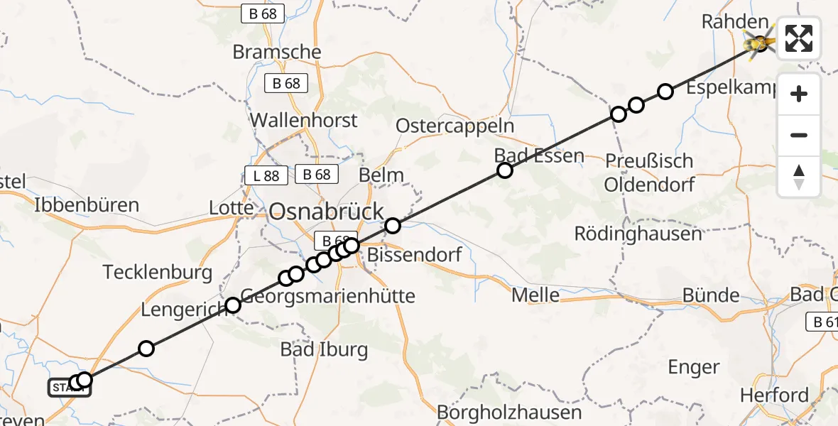 Flugroute Ambulanzhubschrauber Christoph  Westfalen-ADAC - Rahden, 12 Mai 2026, 10:37