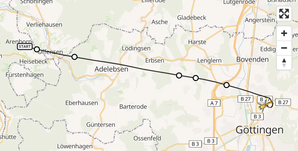 Flugroute Rettungshubschrauber Wesertal - Göttingen University Clinic Hubschrauberlandeplatz, 12 Mai 2026, 10:42
