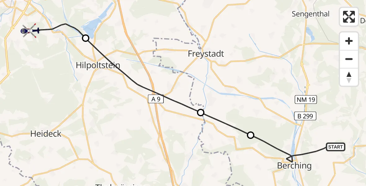 Flugroute Polizeihubschrauber Berching - Flugplatz Roth, 12 Mai 2026, 10:52