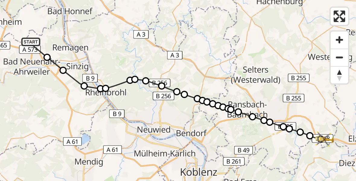 Flugroute Rettungshubschrauber Grafschaft - Görgeshausen, 12 Mai 2026, 10:53