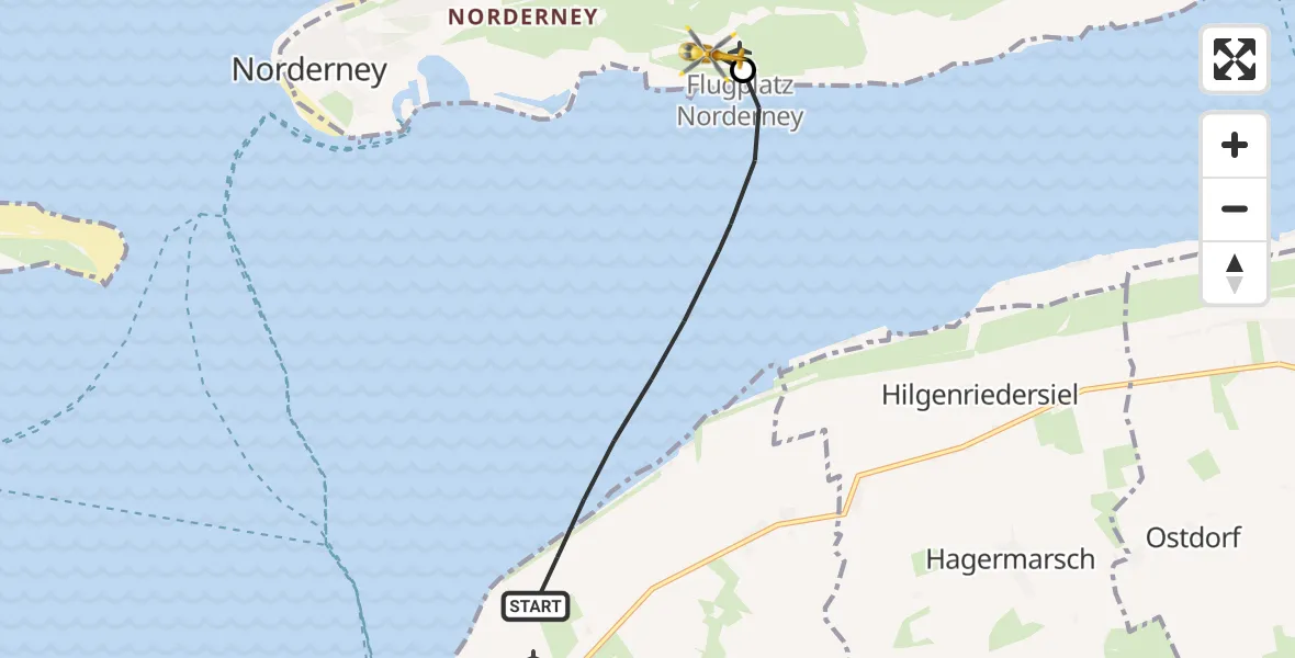 Flugroute Ambulanzhubschrauber Noordzee - Norderney Flughafen, 12 Mai 2026, 10:59