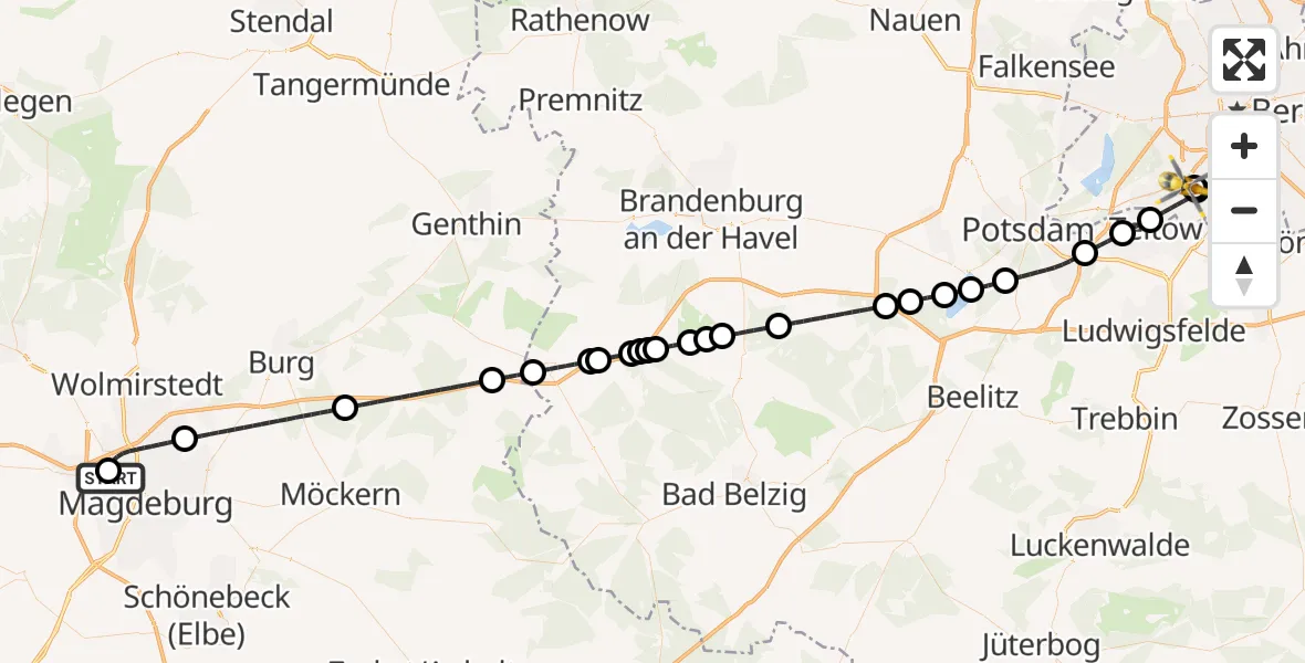 Flugroute Rettungshubschrauber Magdeburg Hospital - Charité Clinic Benjamin Franklin Campus, 12 Mai 2026, 11:00