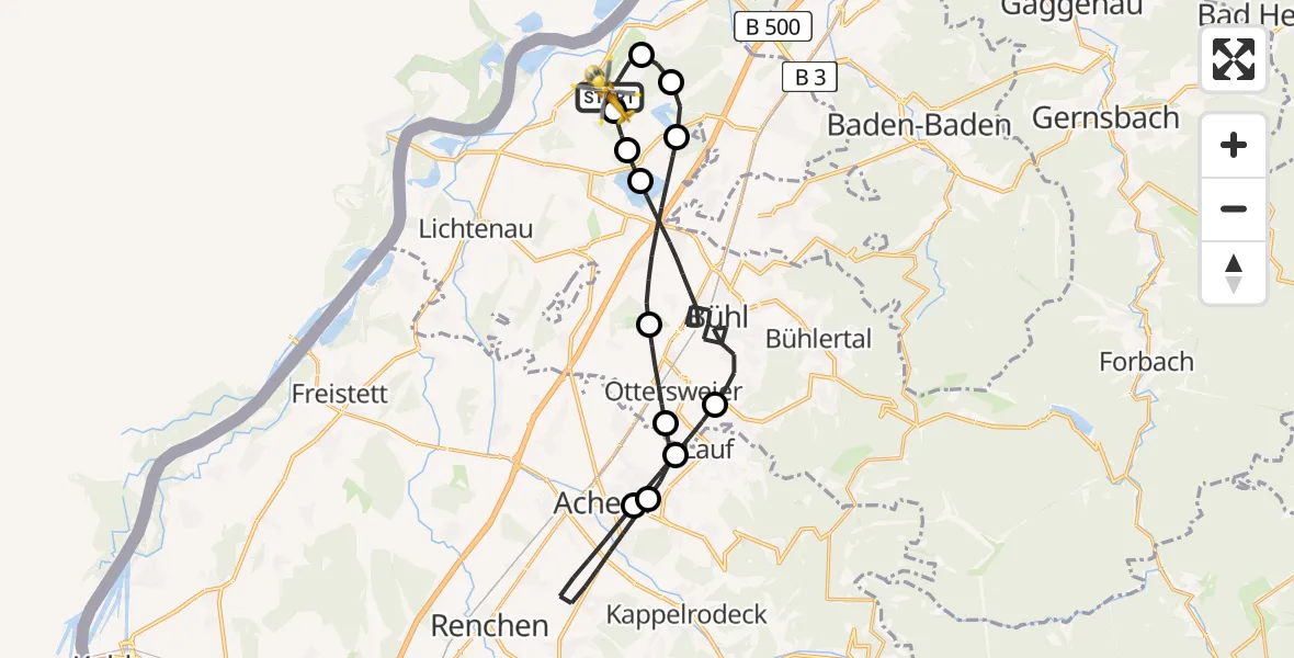 Flugroute Rettungshubschrauber Karlsruhe Baden-Baden Flughafen - Karlsruhe Baden-Baden Flughafen, 12 Mai 2026, 11:01