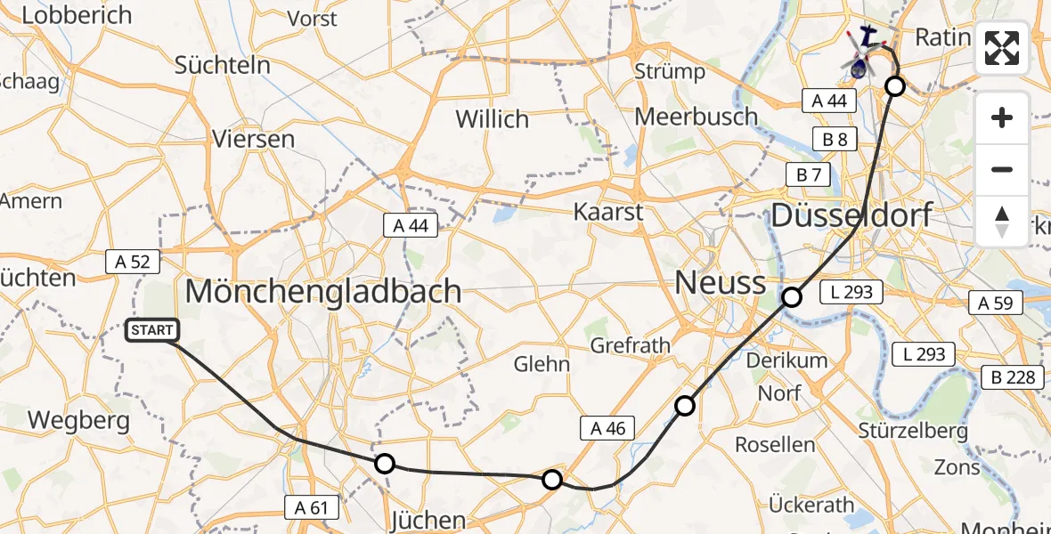 Flugroute Polizeihubschrauber Mönchengladbach - Düsseldorf Flughafen, 12 Mai 2026, 11:02